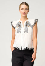 Load image into Gallery viewer, Once Was - ASEEL COTTON FLUTTER SLEEVE EMBROIDERED TOP (IVORY)