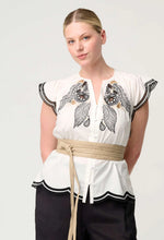 Load image into Gallery viewer, Once Was - ASEEL COTTON FLUTTER SLEEVE EMBROIDERED TOP (IVORY)