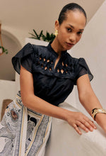 Load image into Gallery viewer, Once Was - Dalia Diamond Smock Yoke Silk Cotton Blouse (Onyx)