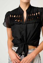 Load image into Gallery viewer, Once Was - Dalia Diamond Smock Yoke Silk Cotton Blouse (Onyx)
