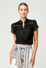 Load image into Gallery viewer, Once Was - Dalia Diamond Smock Yoke Silk Cotton Blouse (Onyx)