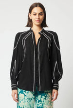 Load image into Gallery viewer, Once Was - MERIDIAN EMBROIDERED LINEN VISCOSE SHIRT IN BLACK