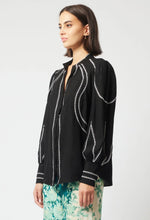 Load image into Gallery viewer, Once Was - MERIDIAN EMBROIDERED LINEN VISCOSE SHIRT IN BLACK