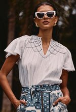 Load image into Gallery viewer, Once Was - St Lucia Cotton Self Stripe Smocked Top (Ivory)