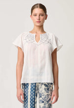 Load image into Gallery viewer, Once Was - St Lucia Cotton Self Stripe Smocked Top (Ivory)