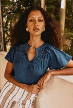 Load image into Gallery viewer, Once Was - St Lucia Cotton Self Stripe Smocked Top (Ink)