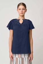 Load image into Gallery viewer, Once Was - St Lucia Cotton Self Stripe Smocked Top (Ink)