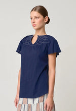 Load image into Gallery viewer, Once Was - St Lucia Cotton Self Stripe Smocked Top (Ink)
