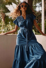 Load image into Gallery viewer, Once Was - St Lucia Cotton Self Stripe Smocked Dress in Ink