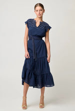 Load image into Gallery viewer, Once Was - St Lucia Cotton Self Stripe Smocked Dress in Ink