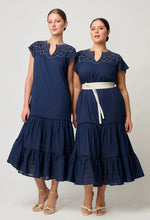 Load image into Gallery viewer, Once Was - St Lucia Cotton Self Stripe Smocked Dress in Ink