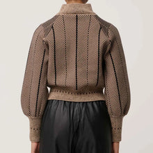 Load image into Gallery viewer, Once Was - Jeanne Wool Blend Textured Knit Bomber Jackey (Tan Chevron)