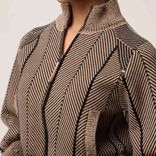 Load image into Gallery viewer, Once Was - Jeanne Wool Blend Textured Knit Bomber Jackey (Tan Chevron)