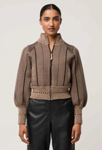 Load image into Gallery viewer, Once Was - Jeanne Wool Blend Textured Knit Bomber Jackey (Tan Chevron)