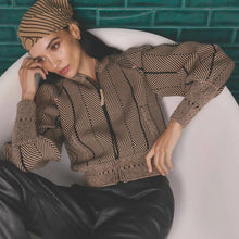 Load image into Gallery viewer, Once Was - Jeanne Wool Blend Textured Knit Bomber Jackey (Tan Chevron)