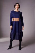 Load image into Gallery viewer, Peruzzi - Taffeta Trim Dress (Navy and Cognac)
