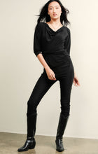 Load image into Gallery viewer, Sacha Drake - 3/4 Sleeve Reversible Stretch Jersey Cowl Tie Drape Top in Black