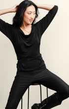 Load image into Gallery viewer, Sacha Drake - 3/4 Sleeve Reversible Stretch Jersey Cowl Tie Drape Top in Black