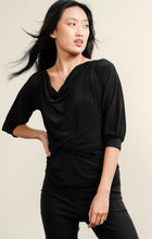 Load image into Gallery viewer, Sacha Drake - 3/4 Sleeve Reversible Stretch Jersey Cowl Tie Drape Top in Black