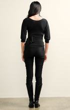 Load image into Gallery viewer, Sacha Drake - 3/4 Sleeve Reversible Stretch Jersey Cowl Tie Drape Top in Black