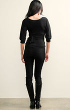 Load image into Gallery viewer, Sacha Drake - 3/4 Sleeve Reversible Stretch Jersey Cowl Tie Drape Top in Black