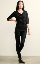 Load image into Gallery viewer, Sacha Drake - 3/4 Sleeve Reversible Stretch Jersey Cowl Tie Drape Top in Black