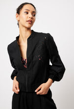 Load image into Gallery viewer, Once Was - MARGOT EMBROIDERED LINEN BOMBER IN BLACK