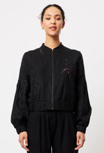 Load image into Gallery viewer, Once Was - MARGOT EMBROIDERED LINEN BOMBER IN BLACK