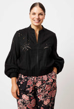 Load image into Gallery viewer, Once Was - MARGOT EMBROIDERED LINEN BOMBER IN BLACK