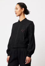 Load image into Gallery viewer, Once Was - MARGOT EMBROIDERED LINEN BOMBER IN BLACK
