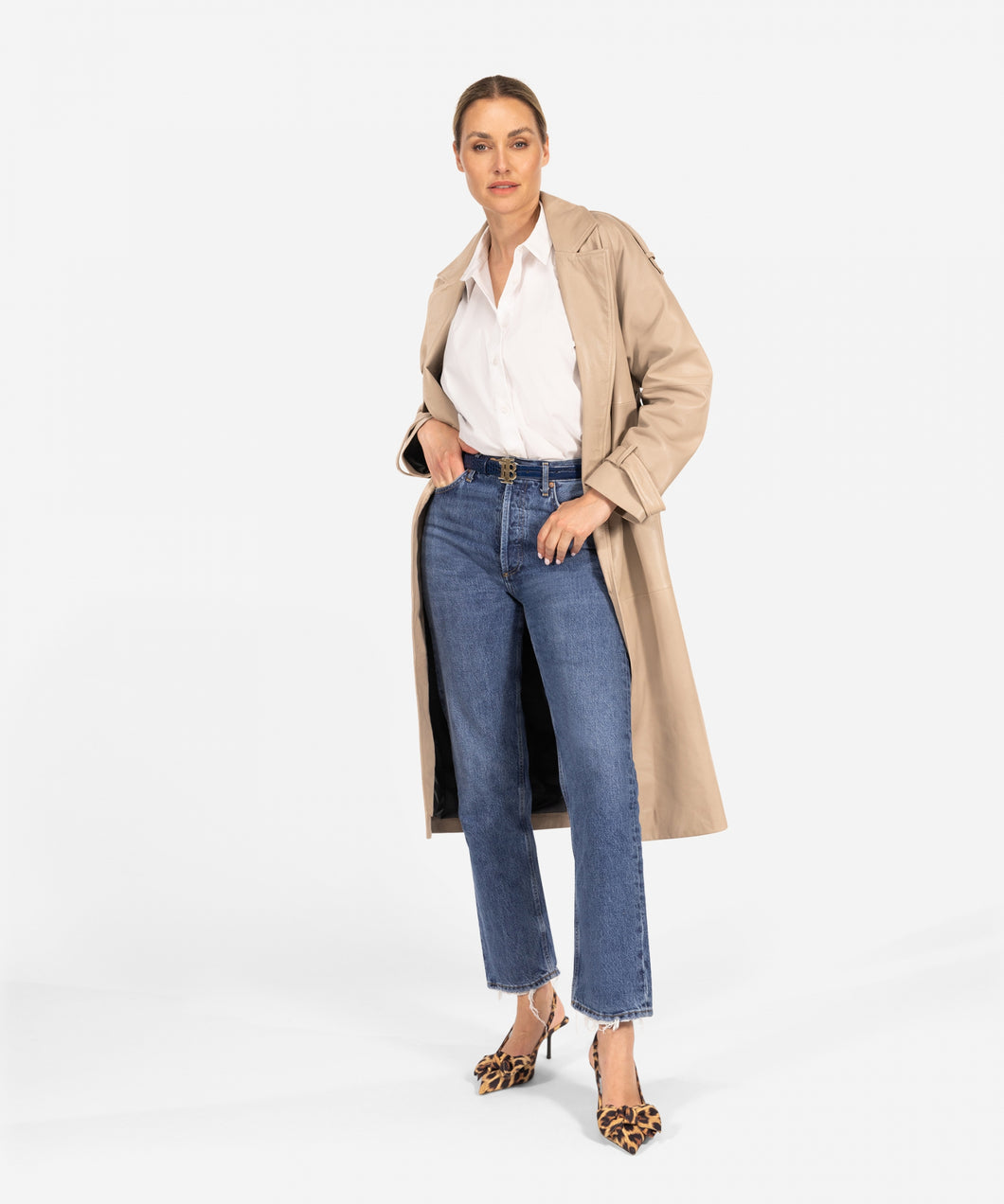 Ibana - Calesta Leather Trench Coat (Beige)
