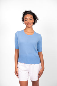 Bridge and Lord - Rib Trim Short Sleeve Top (Cornflower)