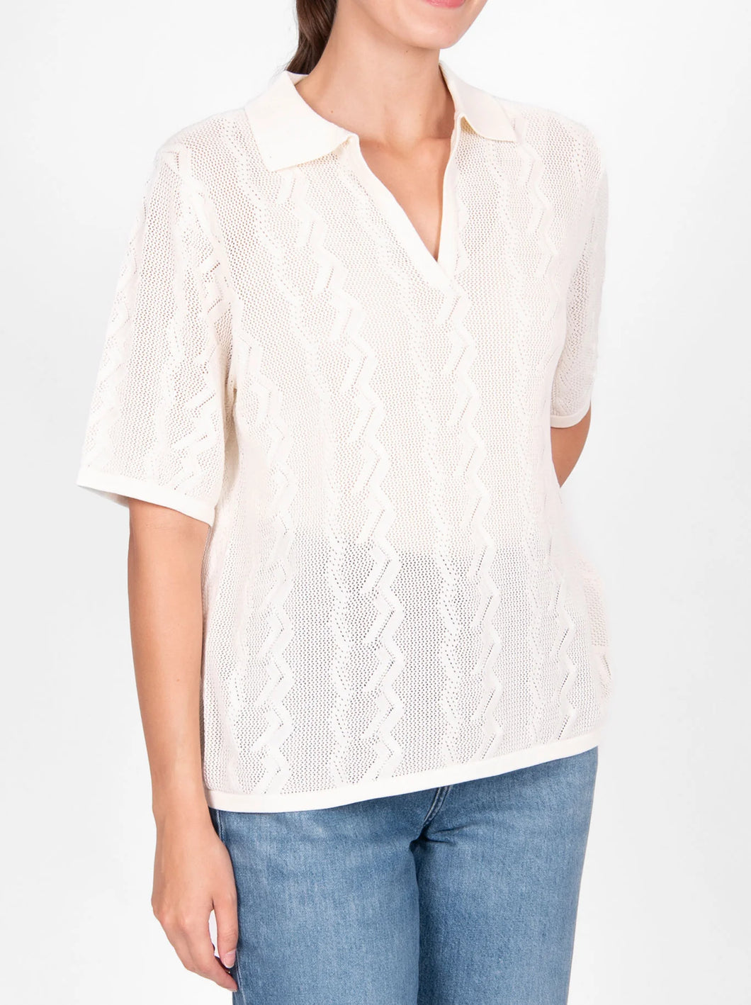 Bridge and Lord - Zig Zag Pointelle Polo (White)