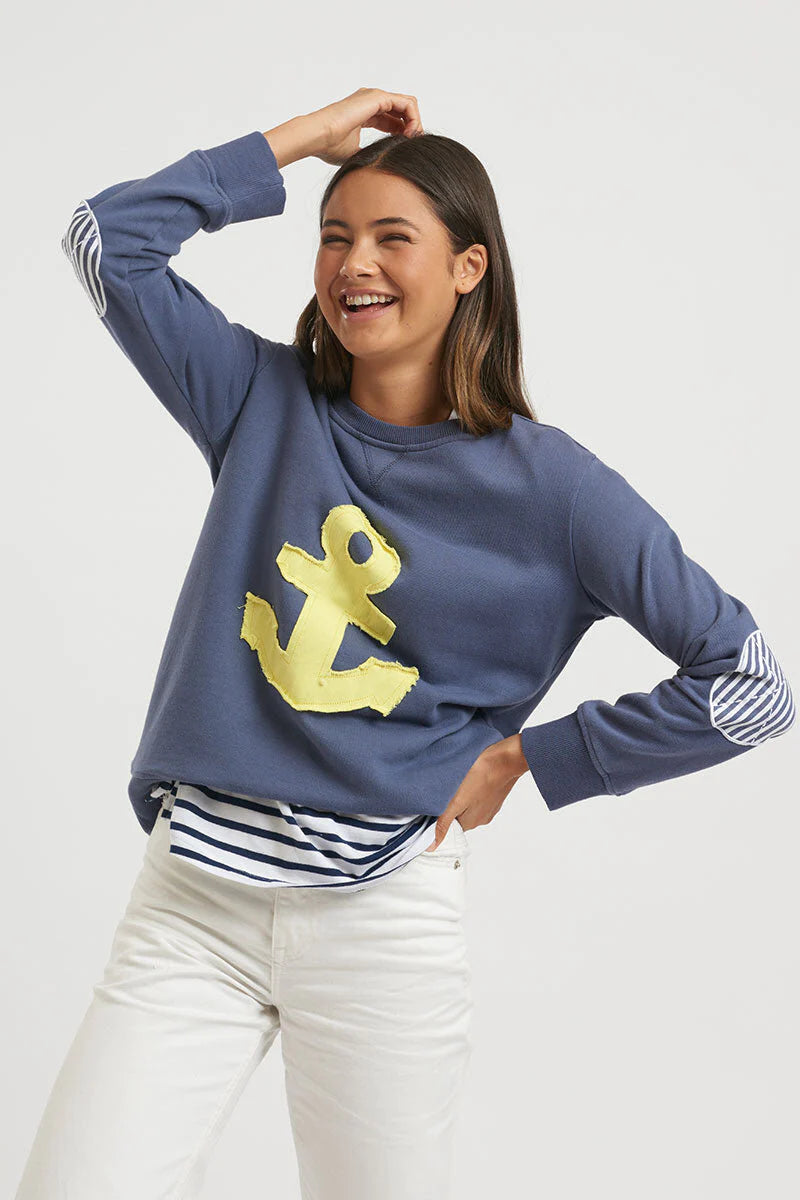 EST 1971 - Frayed Anchor Cotton Sweatshirt Navy