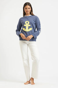 EST 1971 - Frayed Anchor Cotton Sweatshirt Navy