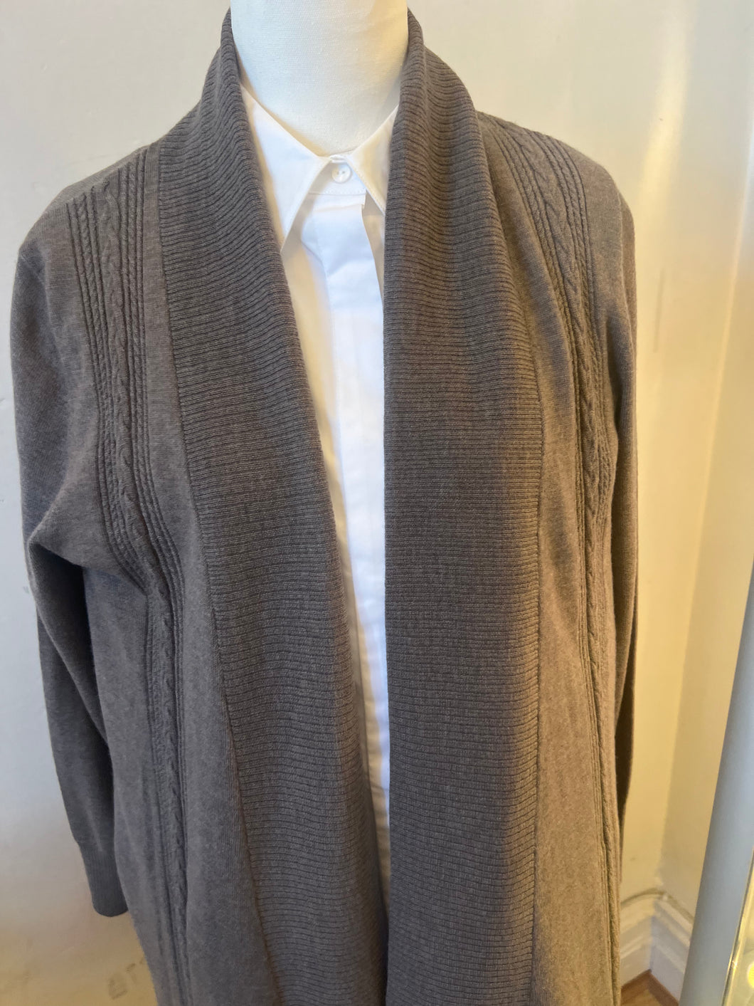 Bridge and Lord - Long Line Cable and Rim Trim Cardi Mocha