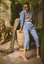 Load image into Gallery viewer, Once Was - AURORA REVERSIBLE VISCOSE &amp; TENCEL FRINGE JACKET IN PETINOS FLOROS / BLUE ASH
