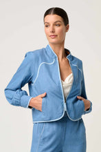 Load image into Gallery viewer, Once Was - AURORA REVERSIBLE VISCOSE &amp; TENCEL FRINGE JACKET IN PETINOS FLOROS / BLUE ASH
