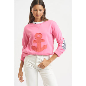 EST 1971 - Frayed Anchor Cotton Sweatshirt Pink