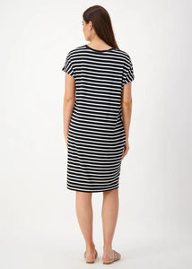 Lou Lou - Nicks Bamboo Short Sleeve T-Shirt Dress - Black & White Stripe