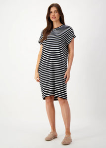 Lou Lou - Nicks Bamboo Short Sleeve T-Shirt Dress - Black & White Stripe