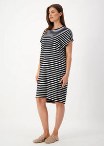 Lou Lou - Nicks Bamboo Short Sleeve T-Shirt Dress - Black & White Stripe