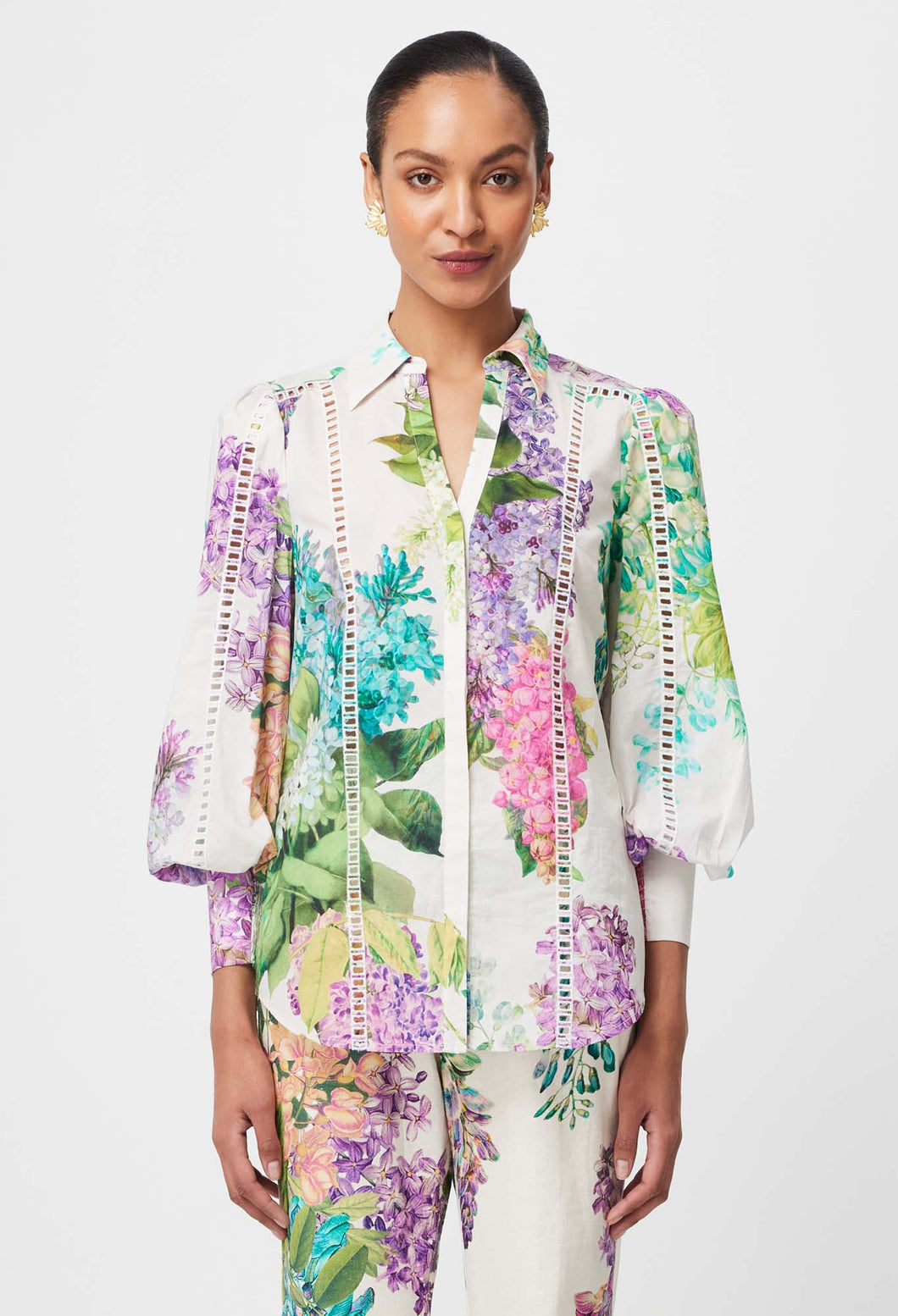 Once Was - Swanson Embroidered Cotton Voile Shirt in Wisteria Alba