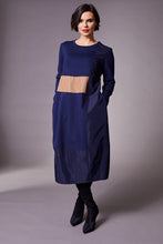 Load image into Gallery viewer, Peruzzi - Taffeta Trim Dress (Navy and Cognac)
