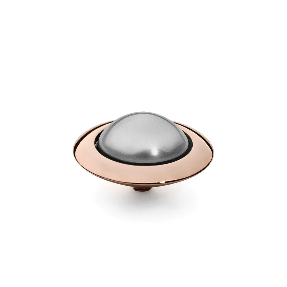 QUDO INTERCHANGEABLE TONDO TOP 16MM - LIGHT GREY EUROPEAN CRYSTAL PEARL - ROSE GOLD PLATED