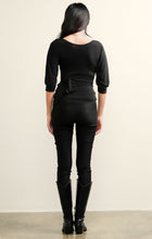 Load image into Gallery viewer, Sacha Drake - 3/4 Sleeve Reversible Stretch Jersey Cowl Tie Drape Top in Black

