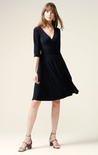 Load image into Gallery viewer, Sacha Drake - Reverse Wrap 3/4 Sleeve Full Skirt Knee Length Jersey Dress in Navy
